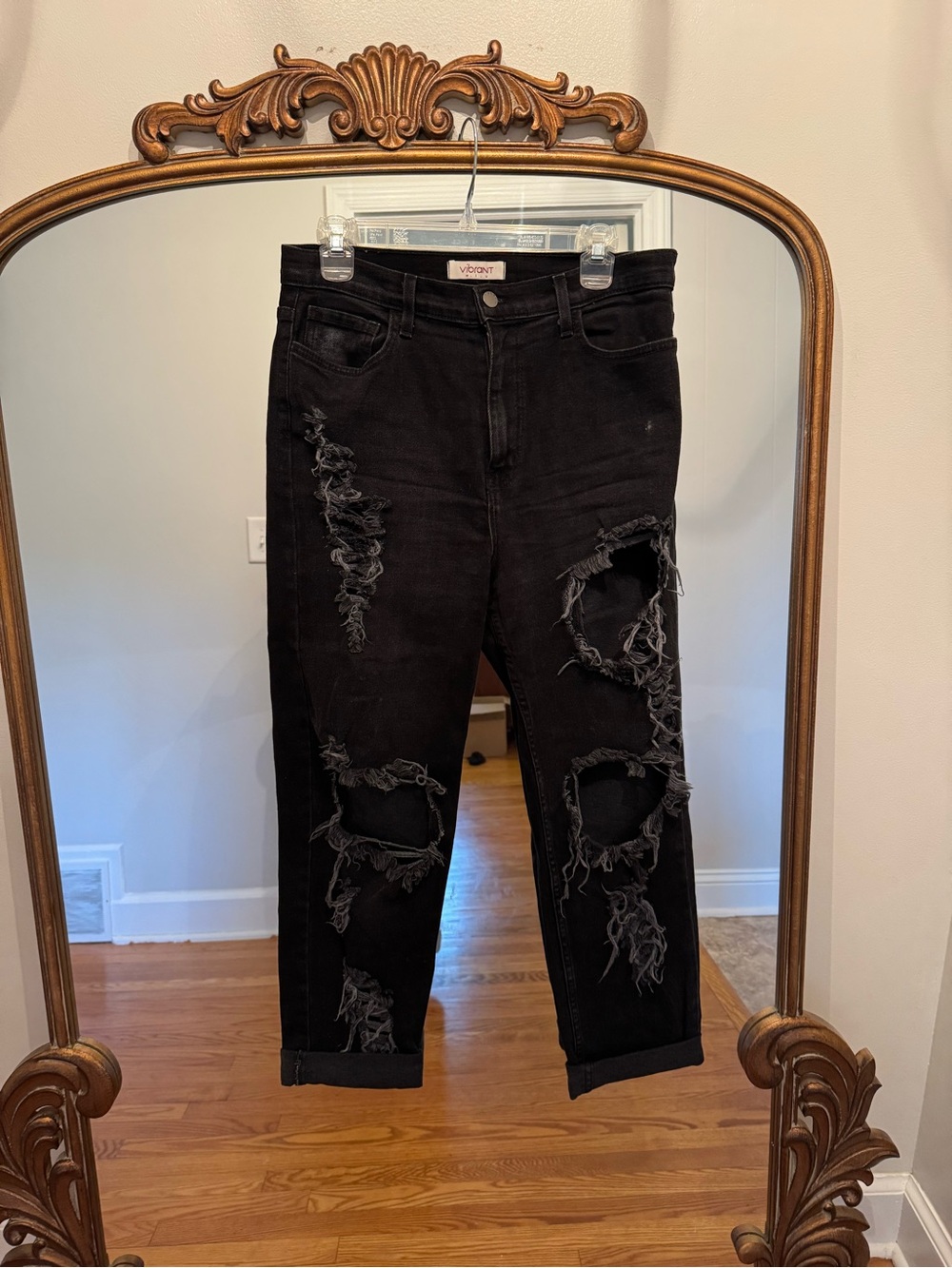 Vibrant Black Distressed Straight Leg Jeans